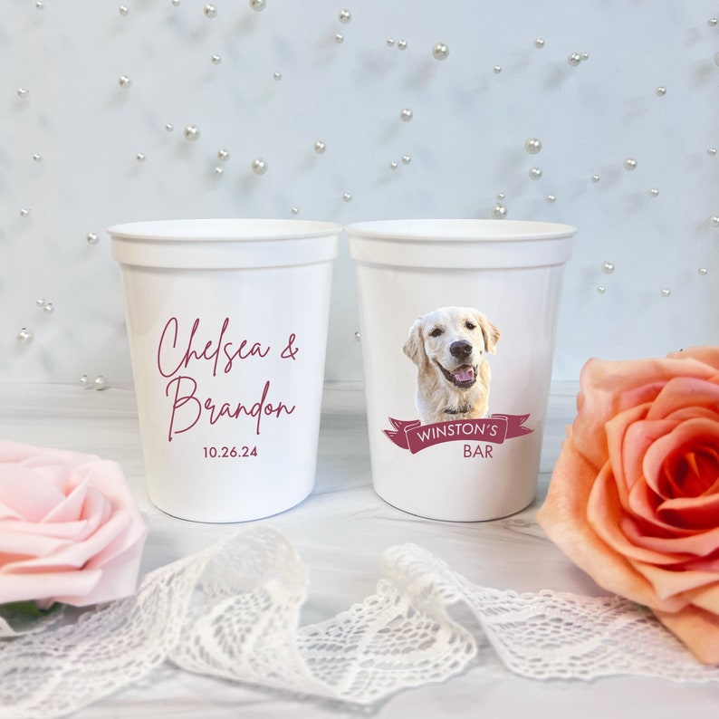 Dog Bar Wedding Personalized Stadium Plastic Cups, Custom Stadium Cups, Dog Wedding Cups, Wedding Decor, Wedding Cups image 1