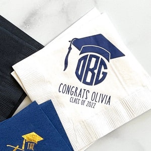 Graduation Cap and Monogram  Personalized Graduation Napkins | Personalized Graduation  Napkins, Class of 2021, Class of 2022