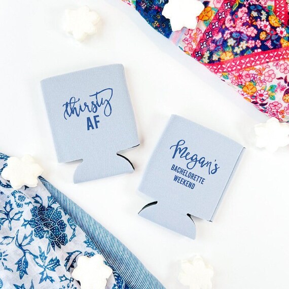 Thirsty AF - Personalized Bach Bash Beer Can Holder, Tropical Bachelorette Party, Bridal Shower Favor Il_570xn