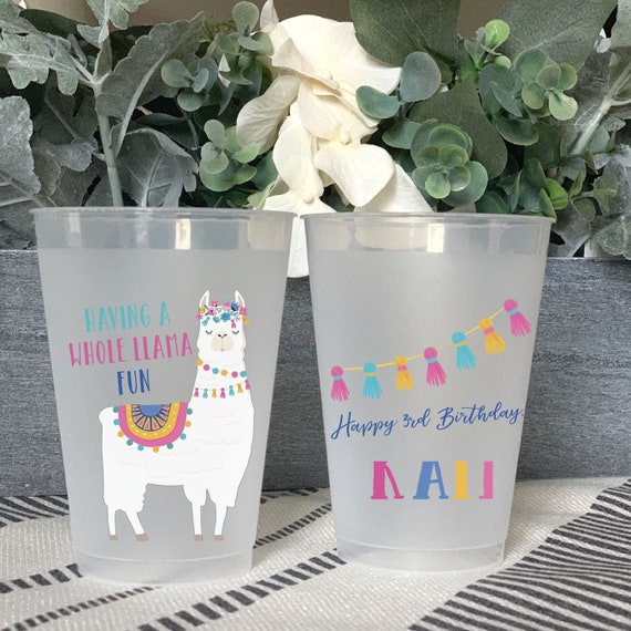 Whole Llama Fun Birthday Personalized Frosted Shatterproof Plastic Cups - Kids Birthday Party Favor - Full Color Party Favor Il_570xn