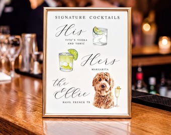 Watercolor Pet Signature Cocktail Sign | Custom His, Hers & Dog Drinks