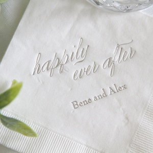 Happily Ever After - Personalized Wedding Napkins, Rehearsal Dinner, Engagement Party, Custom Bar Napkins