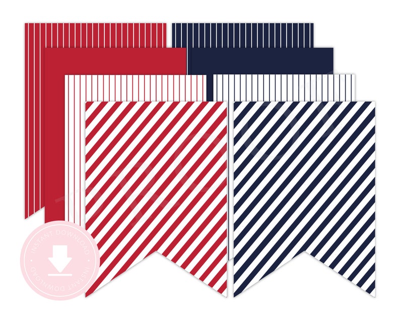 INSTANT DOWNLOAD Navy and Red Banner Baseball Birthday, Baseball Banner, Sports Party, Pinstripe Banner, Striped Banner, Printable Banner