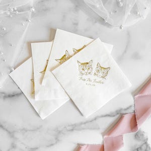 Cat Wedding Napkins, Personalized Foil Print - Bridal Shower, Pet Lover Gift, Reception Party Favor