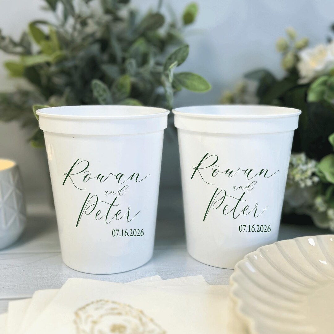 Scripted Cups Wedding Stadium Cups, Elegant Script, White or Gold (16oz & 22oz) - Etsy
