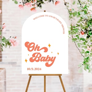 Retro Oh Baby Personalized Baby Shower Acrylic Sign, Acrylic Baby Shower Sign, Baby Shower Welcome Sign, Welcome Sign, Baby Shower Decor