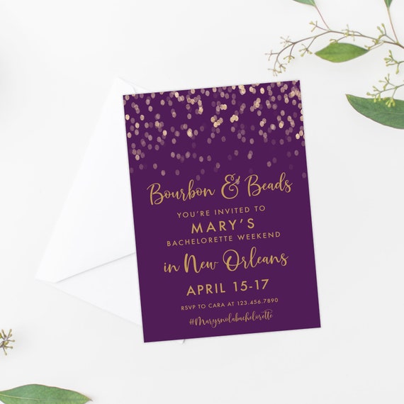 INSTANT DOWNLOAD EDITABLE Bourbon and Beads New Orleans Bachelorette Weekend Invitation, New Orleans Bach Bash Invite, Big Easy Bachelorette Il_570xn