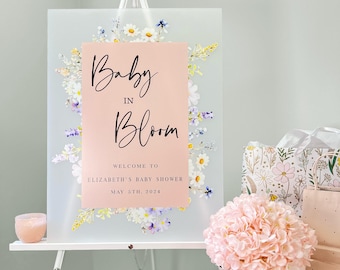 Baby in Bloom Personalized Baby Shower Acrylic Sign, Acrylic Baby Shower Sign, Baby Shower Welcome Sign, Welcome Sign, Baby Shower Decor