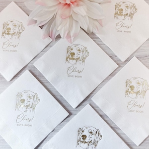 Custom Illustrated Dog Wedding Napkins, Bridal Shower, Engagement Party, Custom Bar Napkins, Custom Pet Wedding Napkins, Dog Napkins