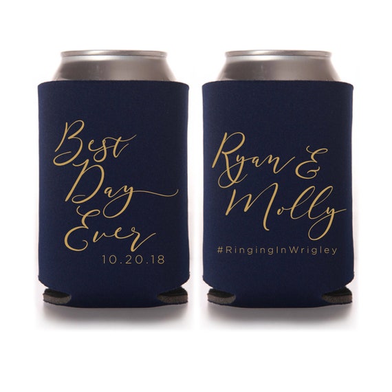 Best Day Ever Personalized Beer Can Holder Wedding Favor Foam