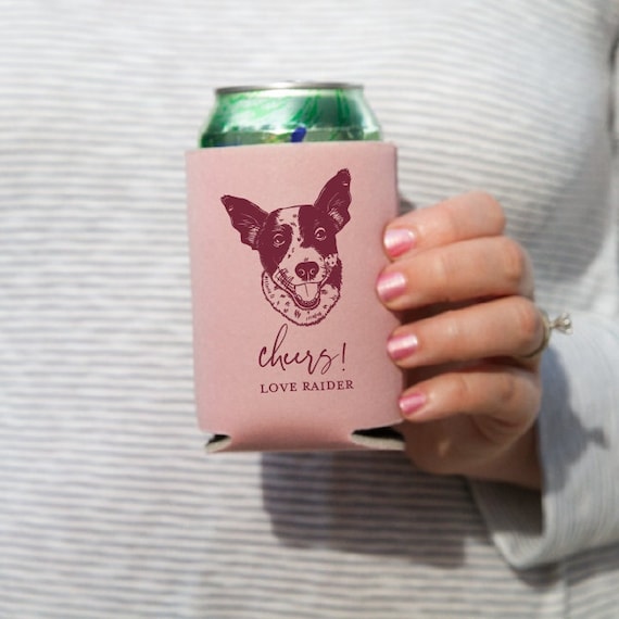 Custom Illustrated Dog Can Holder - Wedding Pet Can Cooler, Wedding Favors, Beverage Insulators, Beer Huggers, Wedding Favor, Beer Holder Il_570xn