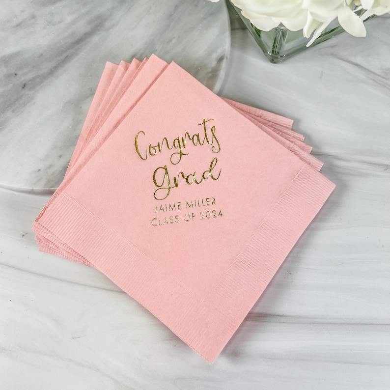 Congrats Grad Personalized Graduation Napkins, Graduation Party, Graduation Cap, Congrats Grad image 1