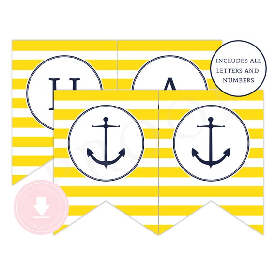 instant download nautical happy birthday banner yellow navy yellow happy birthday banner