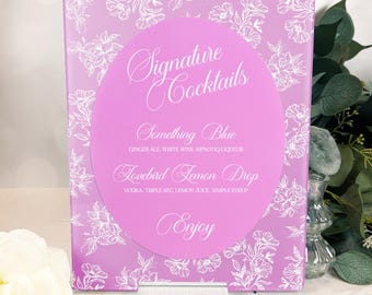 Signature Cocktail Sign: Floral Chinoiserie Design - Acrylic Wedding Decor