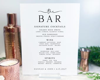 Editable Wedding Bar Menu, Signature Cocktail Sign, Drink Menu Template, Reception Decor