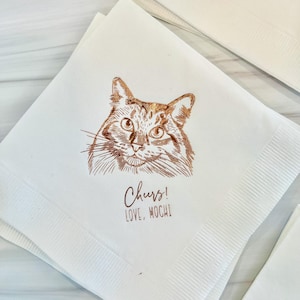 Custom Illustrated Cat Wedding Napkins, Bridal Shower, Engagement Party, Custom Bar Napkins, Custom Pet Wedding Napkins, Pet Napkins
