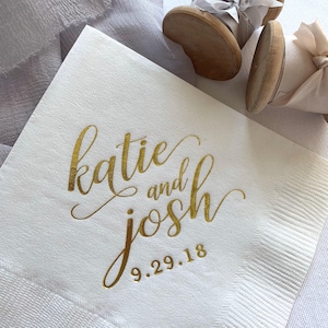 Foil Printed Wedding Napkins: Personalized Event Decor (Custom Text)