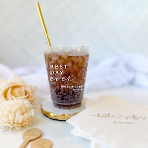 Wedding Frosted Plastic Cups, Elegant Script (16oz, Custom Text)