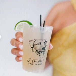 Custom Illustrated Dog  Frosted Wedding Cups, Modern Wedding Cups, Custom Dog Wedding, Custom Wedding Cups, Pet 16oz Frosted Cups