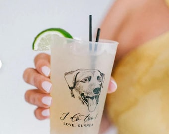 Custom Illustrated Dog  Frosted Wedding Cups, Modern Wedding Cups, Custom Dog Wedding, Custom Wedding Cups, Pet 16oz Frosted Cups