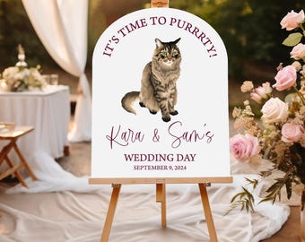 Personalized Pet Wedding Welcome Sign | Time to Pawty, Custom Dog Portrait - Acrylic, Canvas, Foam Board Décor