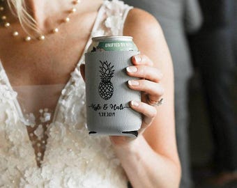 Beer Can Holder: Tropical Pineapple Foam Cooler - Custom Wedding Favor