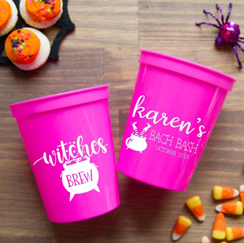 Witches Brew Halloween Bachelorette Weekend Personalized Stadium Plastic Cups, Bachelorette Party image 1
