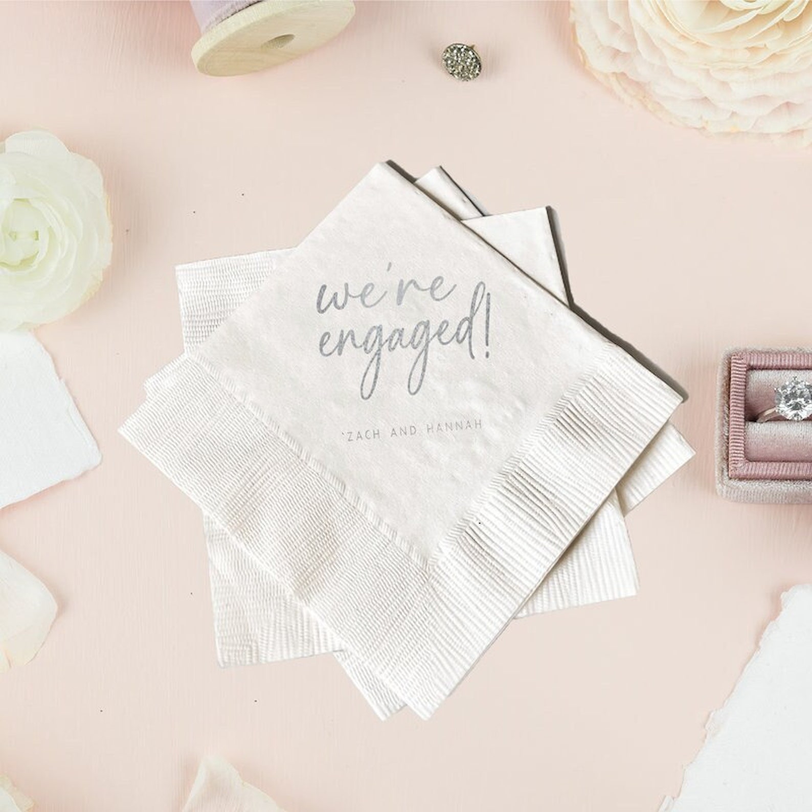 We're Engaged Personalized Napkins Engagement Party Etsy