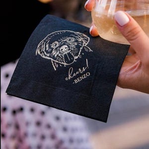 Custom Illustrated Dog Wedding Napkins, Bridal Shower, Engagement Party, Custom Bar Napkins, Custom Pet Wedding Napkins, Dog Napkins