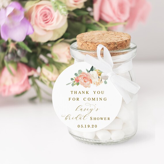 INSTANT DOWNLOAD Pink Spring Floral Bridal Shower Favor Stickers or Tags - Edit Now - Printable Sticker, 2"x2", Editable Sticker Il_570xn