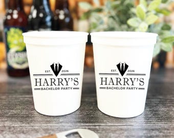 Bachelor Party Stadium Cups: Custom Tuxedo Design - Wedding Favors