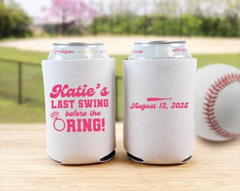 Custom Can Coolers: Bridal Shower Favors (Last Swing Before The Ring Design)