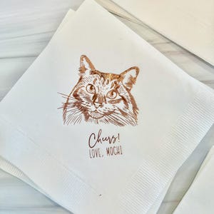 Custom Illustrated Cat Wedding Napkins, Bridal Shower, Engagement Party, Custom Bar Napkins, Custom Pet Wedding Napkins, Pet Napkins