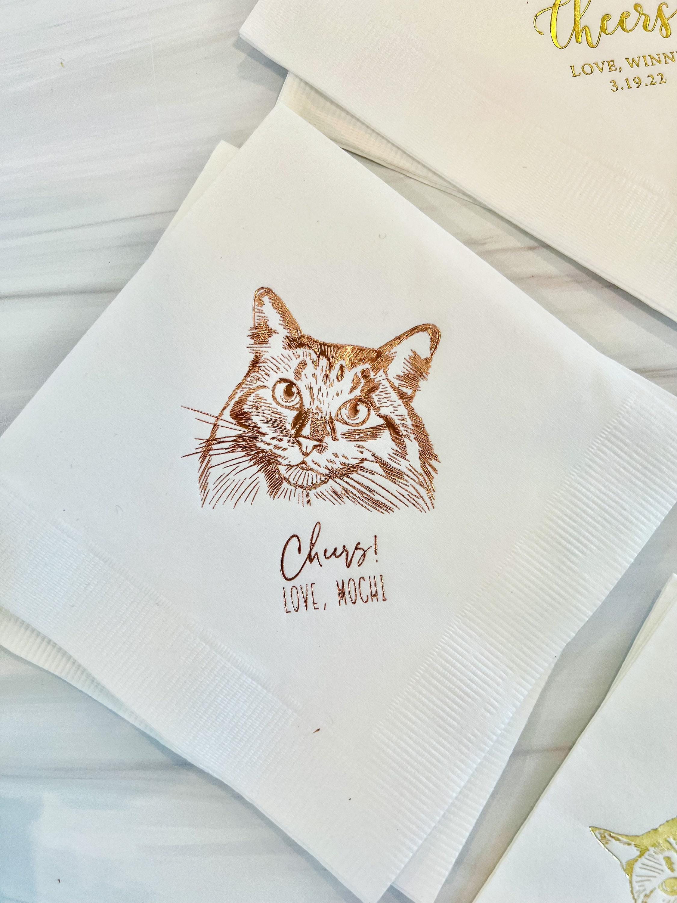 Custom Illustrated Cat Wedding Napkins, Bridal Shower, Engagement Party, Custom Bar Napkins, Custom Pet Wedding Napkins, Pet Napkins