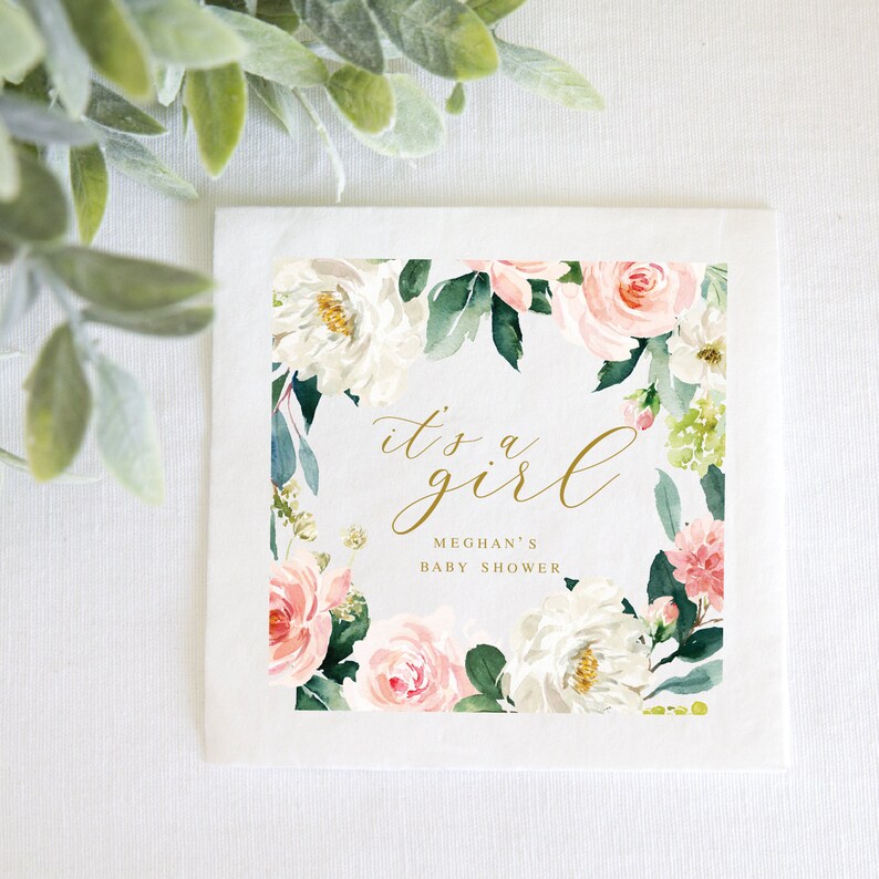 Pink Floral Baby Shower Napkins Personalized Napkins Custom Etsy