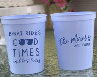 Boat Rides, Good Times and Tan Lines Personalized Stadium Plastic Cups - Lake House Cups - Reunion Stadium Cups - Party Favor