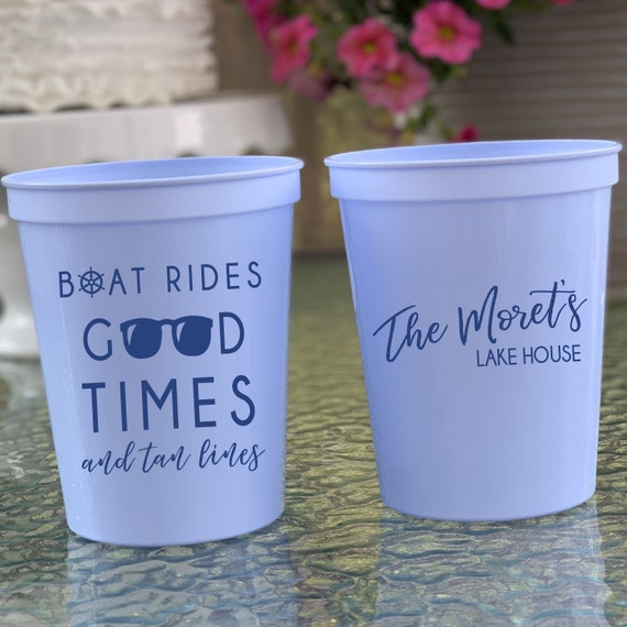 Boat Rides, Good Times and Tan Lines Personalized Stadium Plastic Cups
