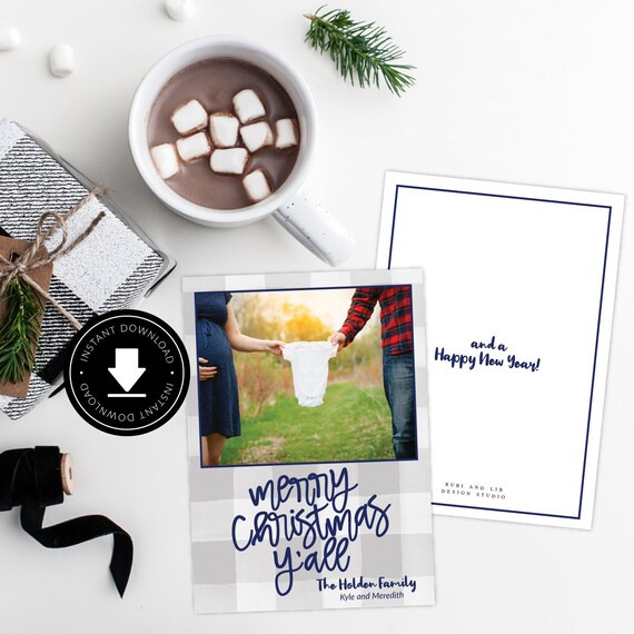 Merry Christmas Y'all - Christmas Photo Card, Photo Holiday Card, Classic Design, Instant Download Photo Printable Christmas Card Il_570xn