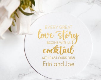Every Great Love Story Wedding Reception Coasters, Foil Stamped Coasters, Bridal Shower Drink Coaster, Rehearsal Dinner