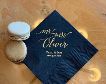 Mr and Mrs Personalized Wedding Napkins | Bridal Shower | Rehearsal Dinner | Engagement Party | Custom Bar Napkins | Custom Wedding Napkins