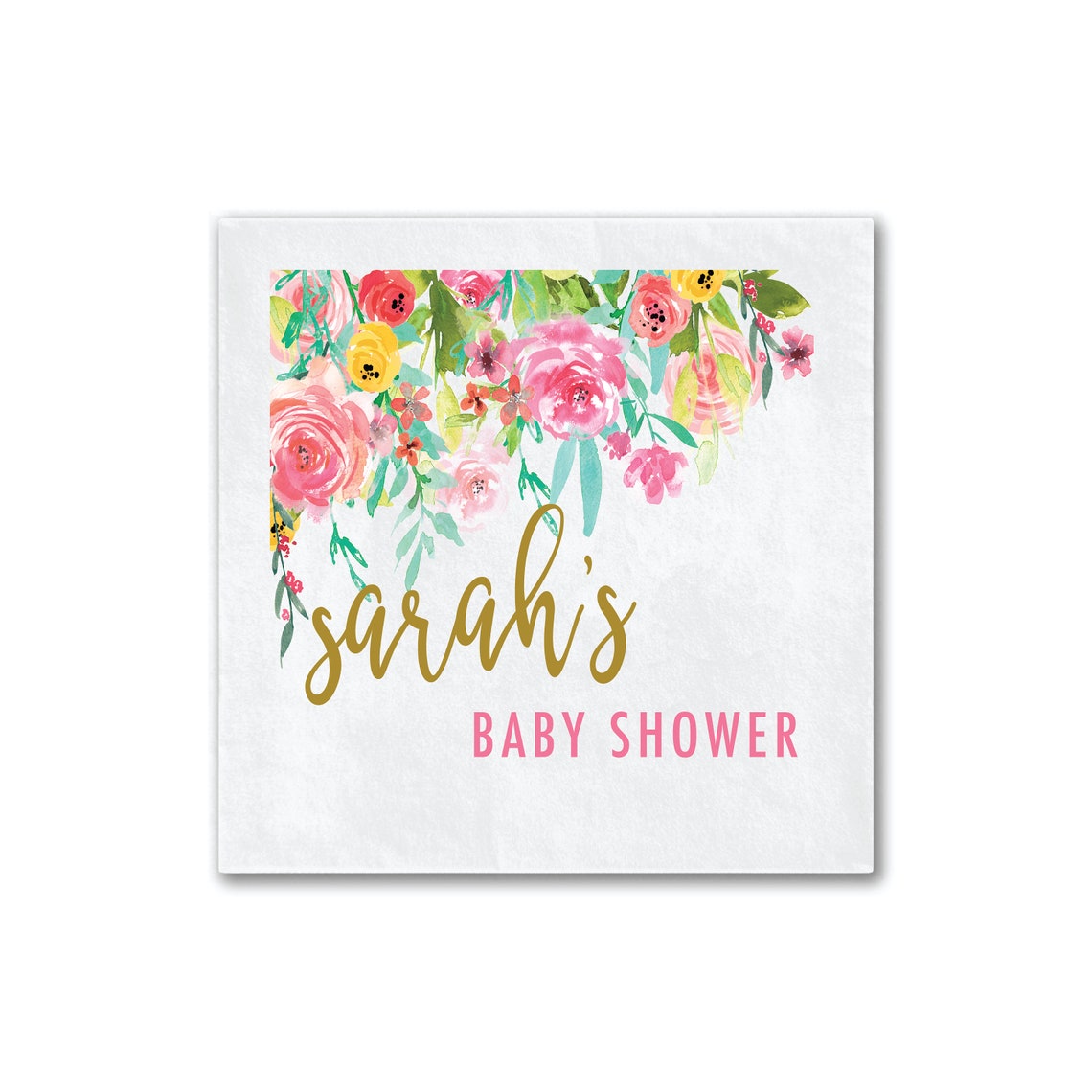Bright Floral Baby Shower Napkins Personalized Napkins Baby Etsy