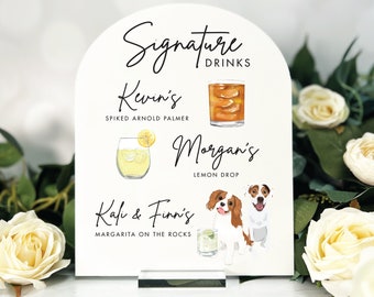 Custom Illustrated Pet Arched Bar Sign - Pet Bar Menu, Custom Wedding Bar Sign, Signature Cocktails Sign, Bar Menu, Pet Wedding Sign