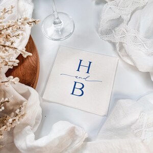 Minimal Initial Wedding Napkins, Personalized Uncoined Cocktail Napkins image 4