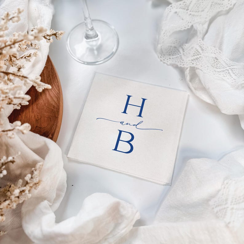 Minimal Initial Wedding Napkins, Personalized Uncoined Cocktail Napkins image 4