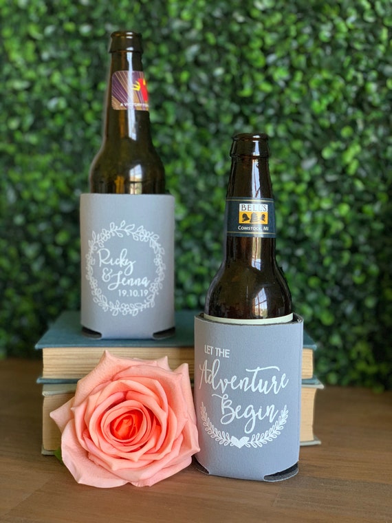 The Adventure Begins Beer Can Holder Wedding Favor Foam Beverage