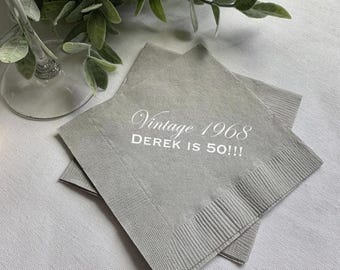 Personalized Birthday Napkins: Custom Foil Print for 40th to 60th