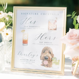 Wedding Bar Sign: Personalized Watercolor Pet Drink Menu - Custom Artwork
