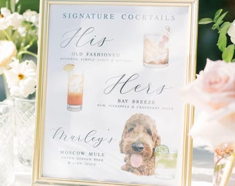 Wedding Bar Sign: Personalized Watercolor Pet Drink Menu - Custom Artwork