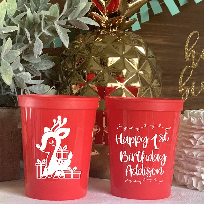 Birthday Party Birthday Favor Party Favor Winter ONEderland First Birthday Stadium Cups Christmas Deer Birthday Stadium Plastic Cups