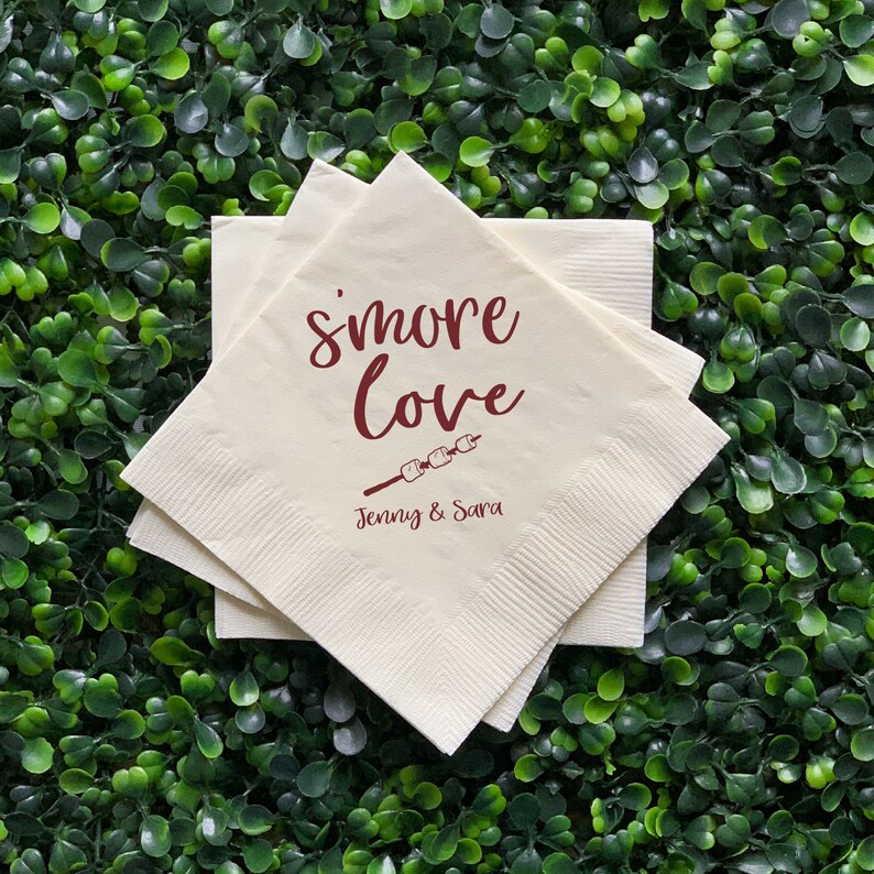 Personalized Wedding Napkins Rehearsal Dinner Custom Wedding Napkins Engagement Party S/'more Love